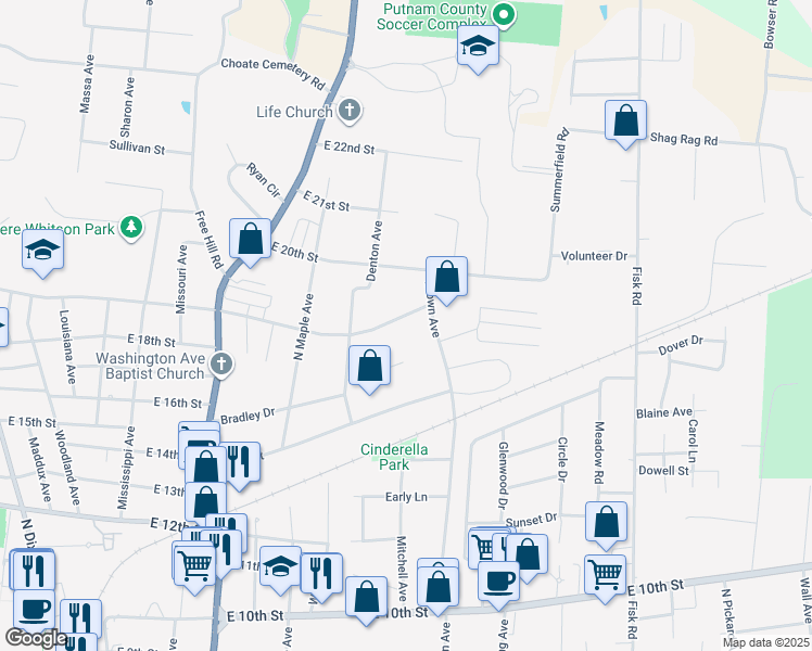 map of restaurants, bars, coffee shops, grocery stores, and more near 765 East Jere Whitson Road in Cookeville
