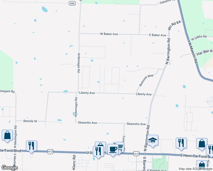 map of restaurants, bars, coffee shops, grocery stores, and more near 669 Via Linosa Ave. in Tontitown