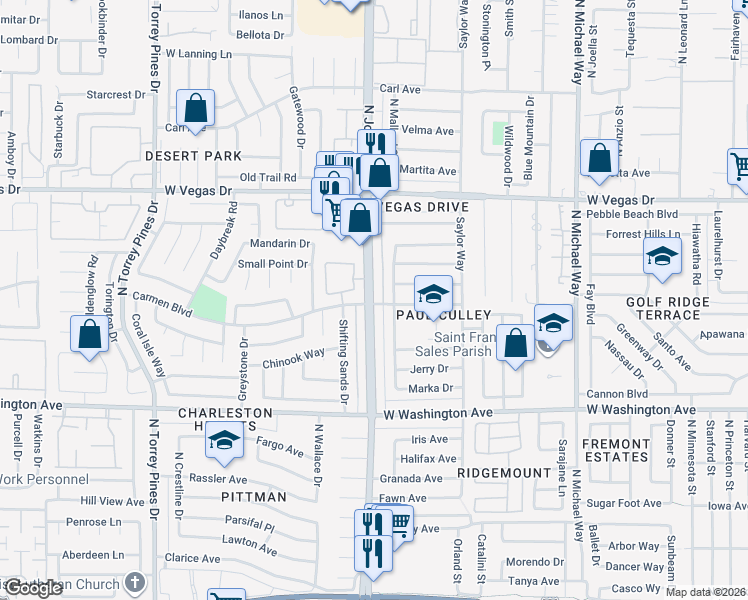 map of restaurants, bars, coffee shops, grocery stores, and more near 6017 Carmen Boulevard in Las Vegas