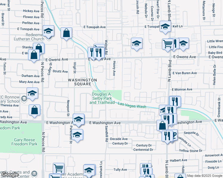 map of restaurants, bars, coffee shops, grocery stores, and more near 1400 Henry Avenue in Las Vegas