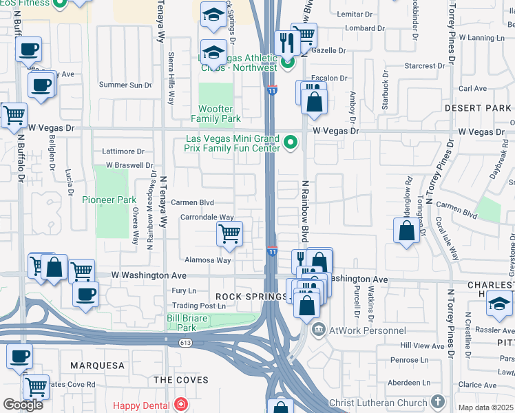 map of restaurants, bars, coffee shops, grocery stores, and more near 1129 Willow Tree Drive in Las Vegas