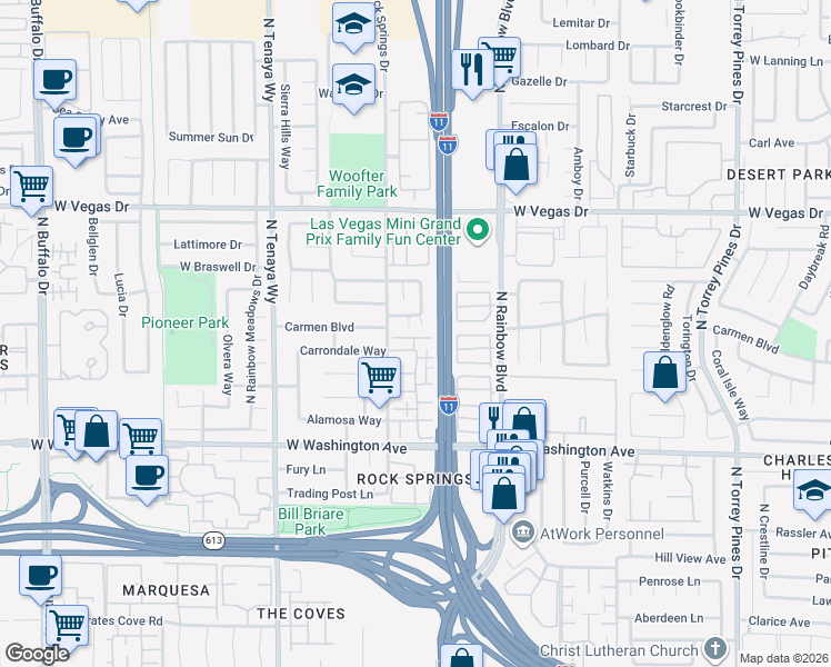 map of restaurants, bars, coffee shops, grocery stores, and more near 1133 Willow Tree Drive in Las Vegas