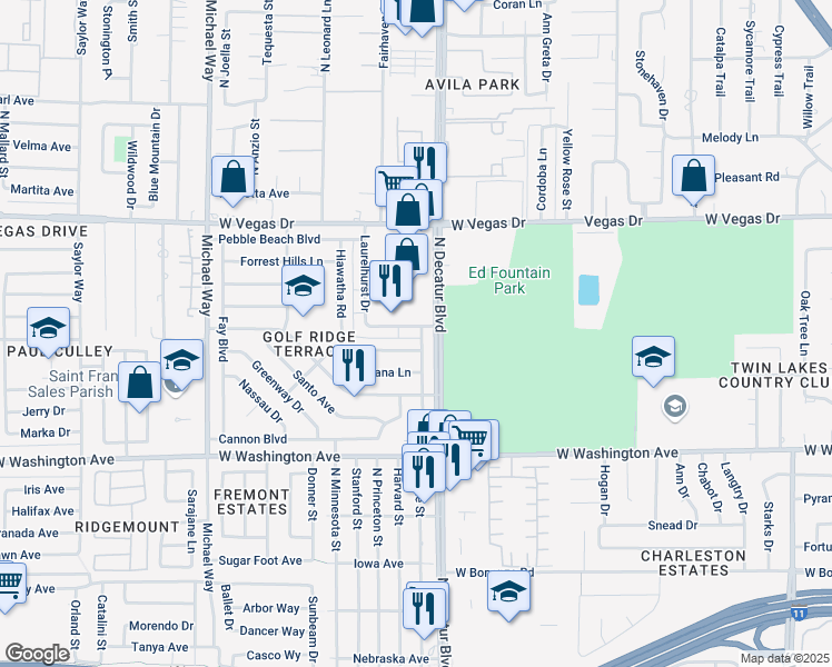 map of restaurants, bars, coffee shops, grocery stores, and more near 4816 Elmhurst Lane in Las Vegas