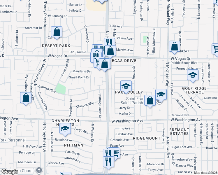 map of restaurants, bars, coffee shops, grocery stores, and more near 6017 Carmen Boulevard in Las Vegas