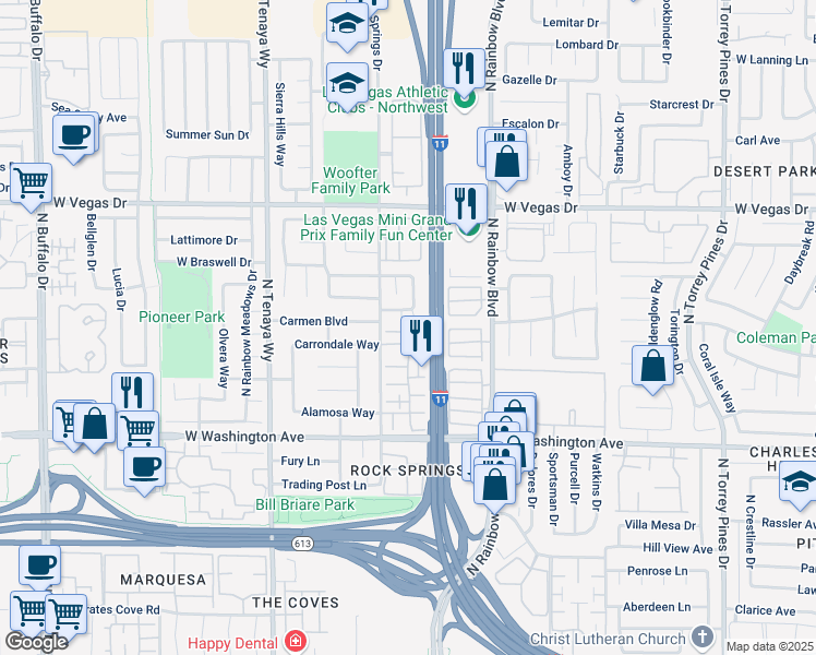 map of restaurants, bars, coffee shops, grocery stores, and more near 1121 Willow Tree Drive in Las Vegas