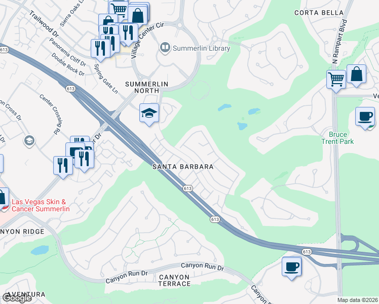 map of restaurants, bars, coffee shops, grocery stores, and more near 9356 Canalino Drive in Las Vegas