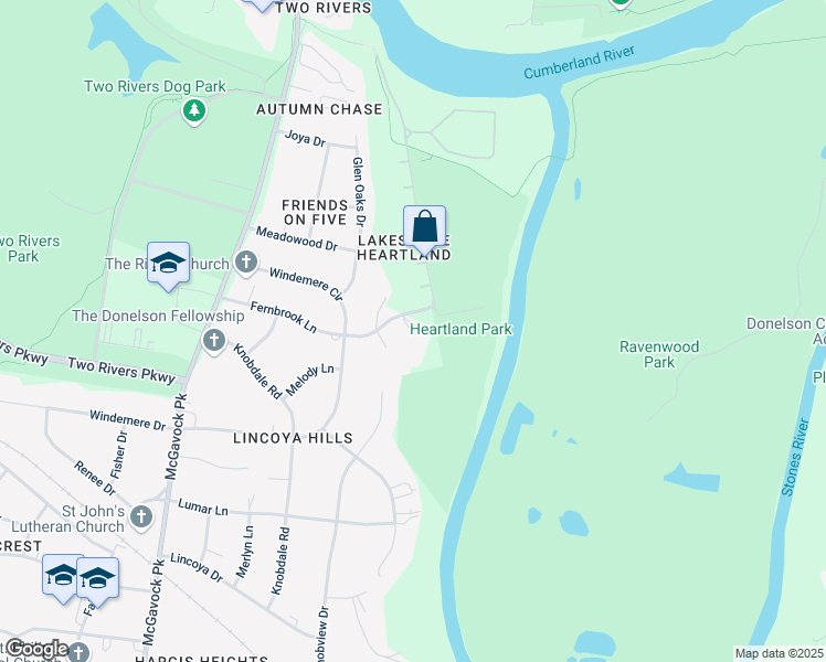 map of restaurants, bars, coffee shops, grocery stores, and more near 3025 Fernbrook Lane in Nashville