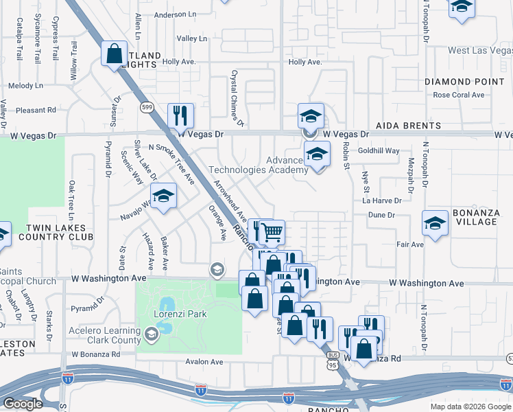 map of restaurants, bars, coffee shops, grocery stores, and more near 1105 Tumbleweed Avenue in Las Vegas