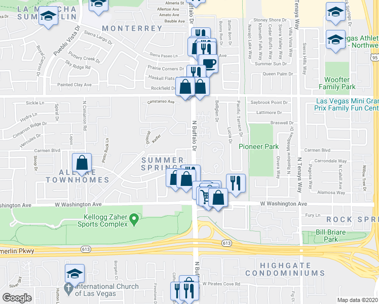 map of restaurants, bars, coffee shops, grocery stores, and more near 1209 North Buffalo Drive in Las Vegas