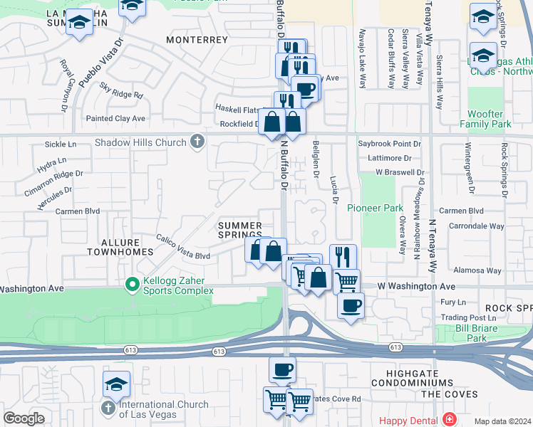 map of restaurants, bars, coffee shops, grocery stores, and more near 1216 Observation Drive in Las Vegas