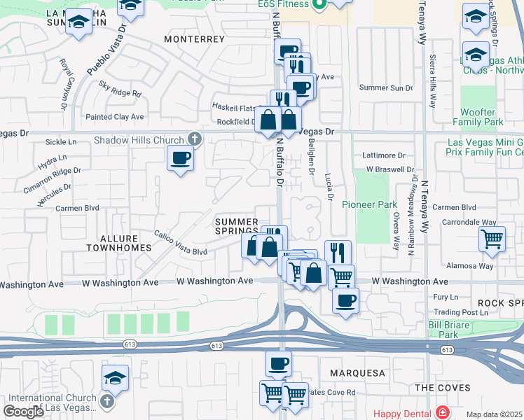 map of restaurants, bars, coffee shops, grocery stores, and more near 1216 Observation Drive in Las Vegas