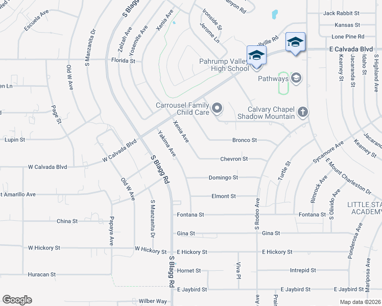 map of restaurants, bars, coffee shops, grocery stores, and more near 2380 Xenia Avenue in Pahrump