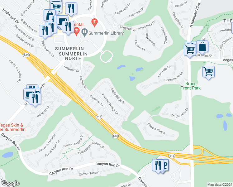 map of restaurants, bars, coffee shops, grocery stores, and more near 9236 Eagle Ridge Drive in Las Vegas