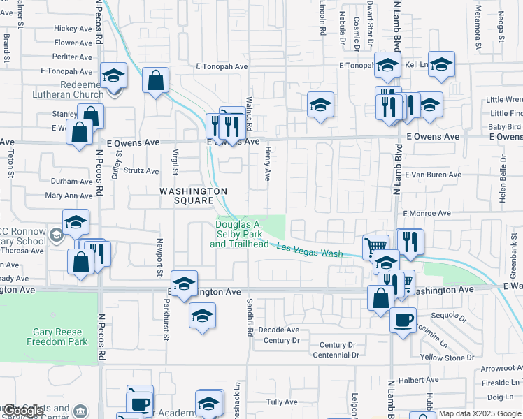 map of restaurants, bars, coffee shops, grocery stores, and more near 1404 Henry Avenue in Las Vegas