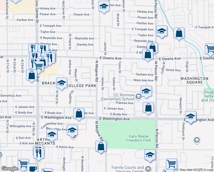 map of restaurants, bars, coffee shops, grocery stores, and more near 1217 Ingraham Street in Las Vegas