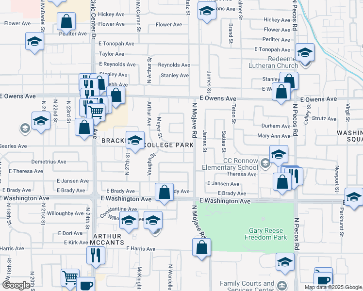 map of restaurants, bars, coffee shops, grocery stores, and more near 2913 Searles Avenue in Las Vegas