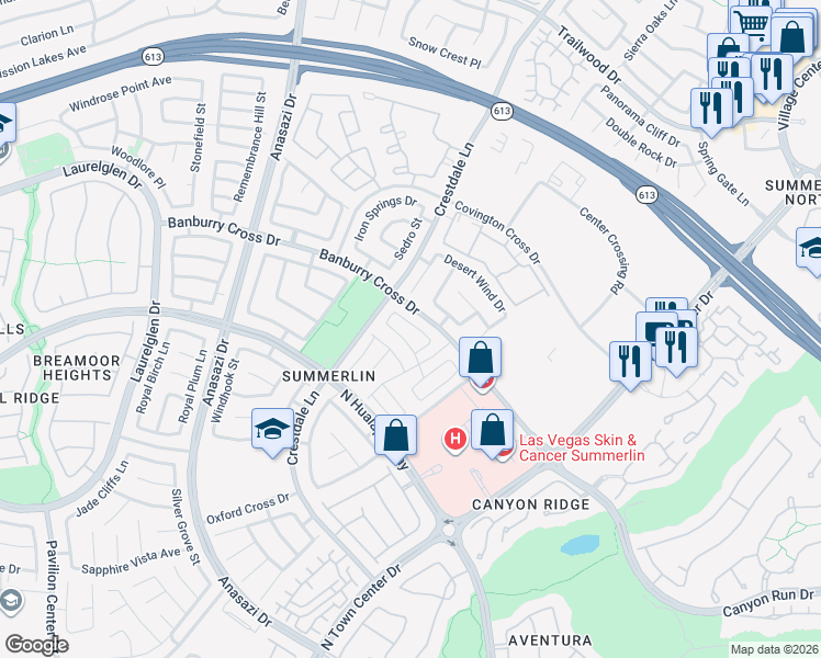 map of restaurants, bars, coffee shops, grocery stores, and more near 1113 Avellino Lane in Las Vegas