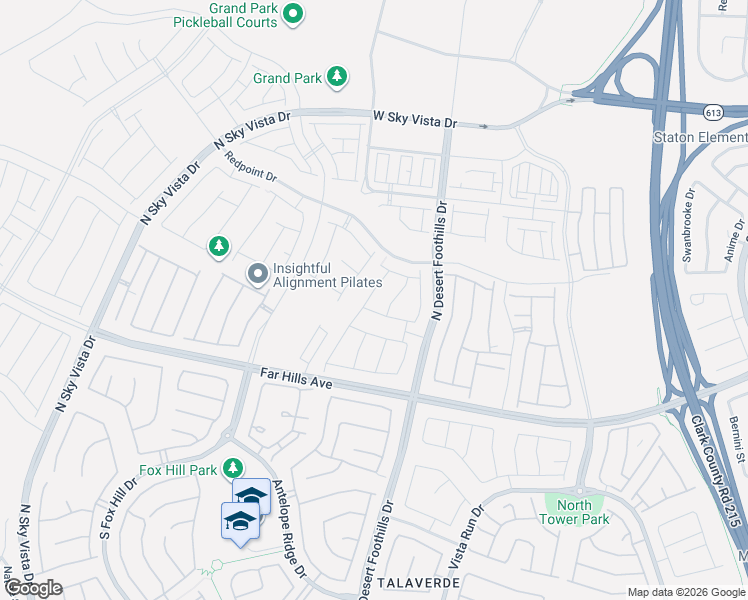 map of restaurants, bars, coffee shops, grocery stores, and more near Desert Foothills Drive in Las Vegas