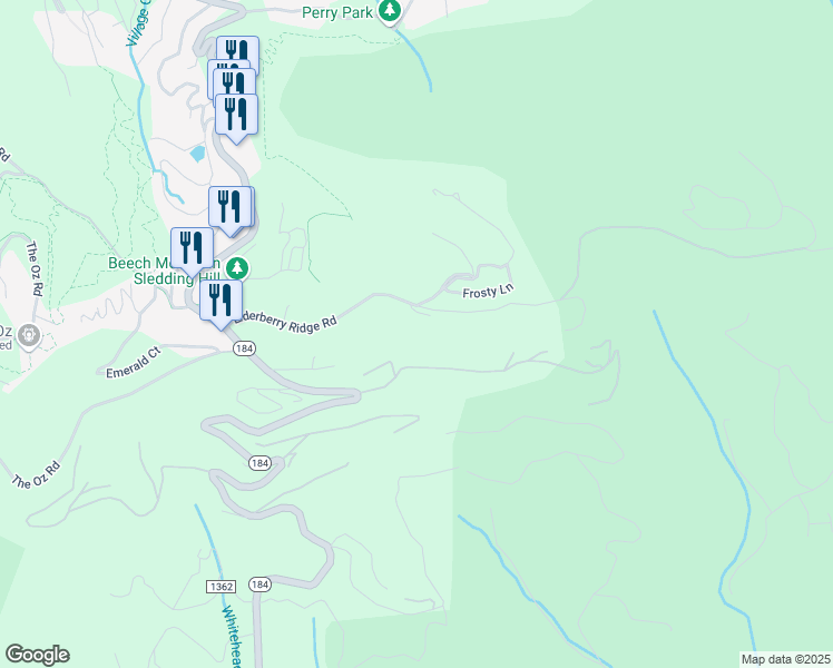 map of restaurants, bars, coffee shops, grocery stores, and more near 165 Fox Run Road in Beech Mountain