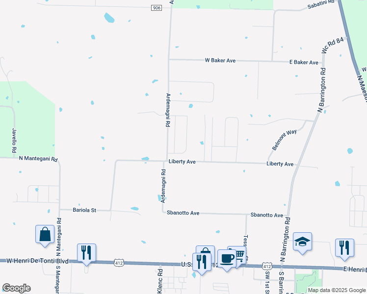 map of restaurants, bars, coffee shops, grocery stores, and more near 689 Liberty Avenue in Springdale