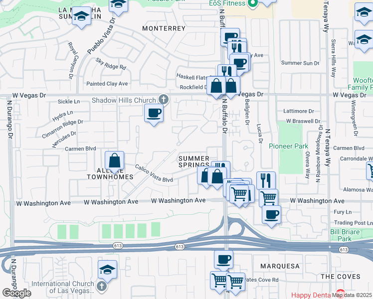 map of restaurants, bars, coffee shops, grocery stores, and more near 1112 Halite Court in Las Vegas