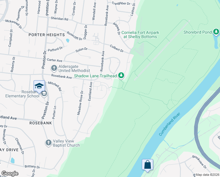 map of restaurants, bars, coffee shops, grocery stores, and more near 2622 Tiffany Drive in Nashville