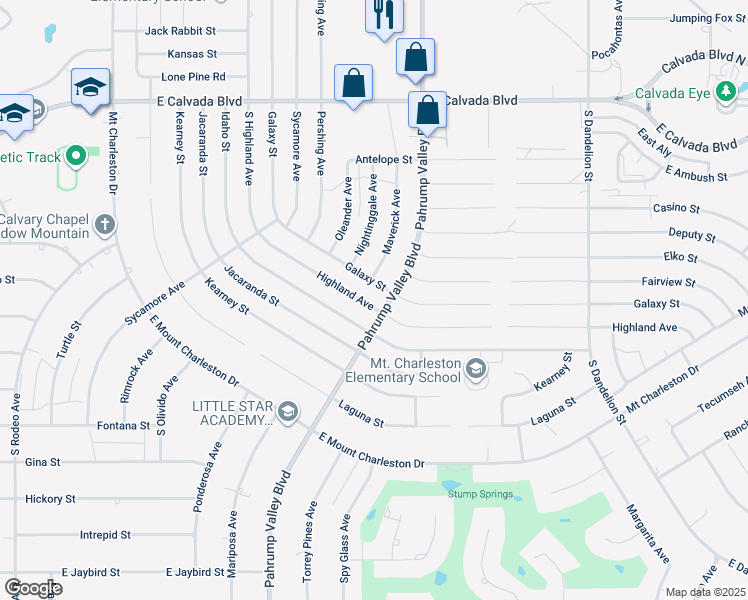 map of restaurants, bars, coffee shops, grocery stores, and more near 1270 Highland Avenue in Pahrump