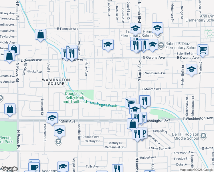 map of restaurants, bars, coffee shops, grocery stores, and more near 1400 Jamielinn Lane in Las Vegas