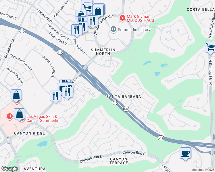 map of restaurants, bars, coffee shops, grocery stores, and more near 1201 Valerio in Las Vegas