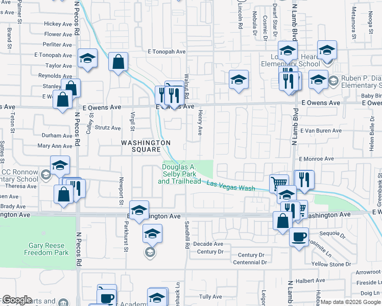map of restaurants, bars, coffee shops, grocery stores, and more near 1405 North Sandhill Road in Las Vegas