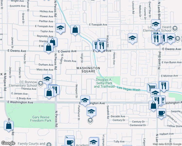 map of restaurants, bars, coffee shops, grocery stores, and more near 3821 Minuteman Avenue in Las Vegas