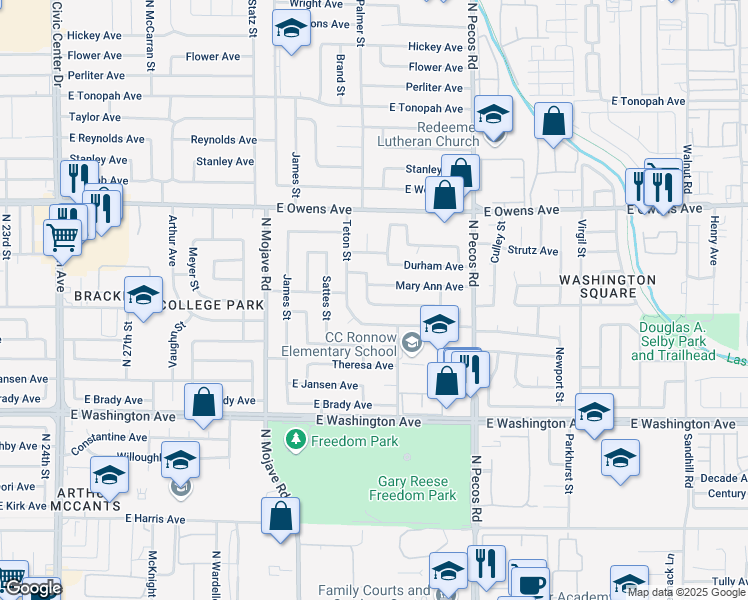 map of restaurants, bars, coffee shops, grocery stores, and more near 3213 Osage Avenue in Las Vegas