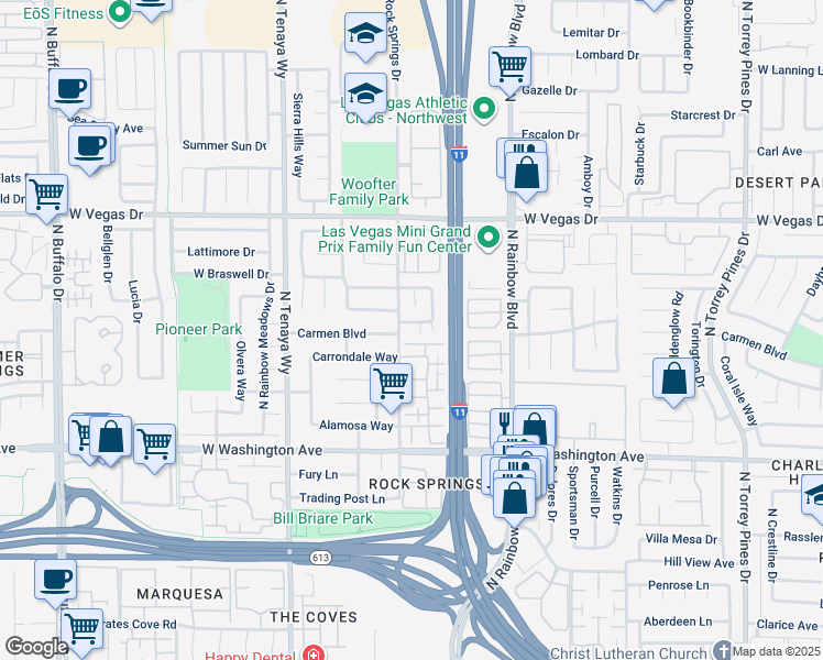 map of restaurants, bars, coffee shops, grocery stores, and more near 1112 Willow Tree Drive in Las Vegas