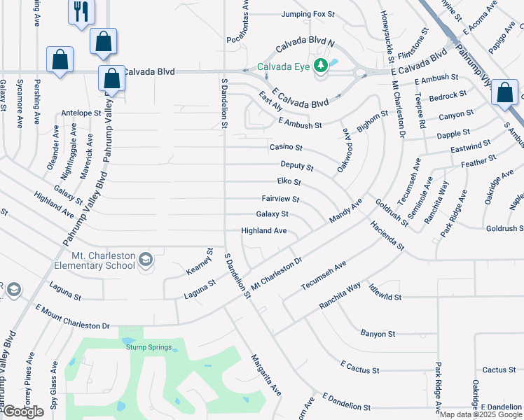 map of restaurants, bars, coffee shops, grocery stores, and more near 1881 Galaxy Street in Pahrump
