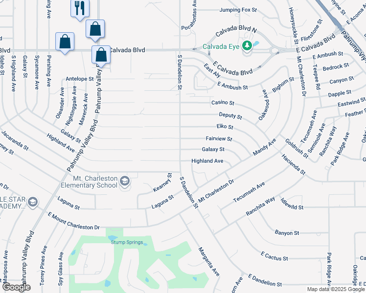 map of restaurants, bars, coffee shops, grocery stores, and more near 1801 Galaxy Street in Pahrump
