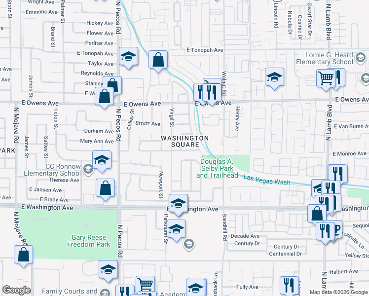 map of restaurants, bars, coffee shops, grocery stores, and more near 1400 Greenbare Drive in Las Vegas