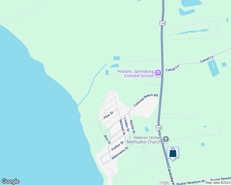 map of restaurants, bars, coffee shops, grocery stores, and more near 105 Michael Street in Jarvisburg