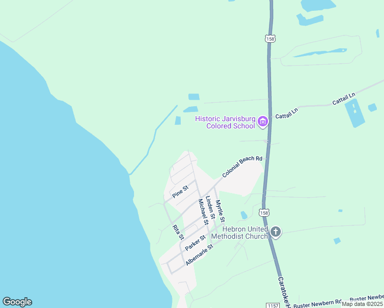 map of restaurants, bars, coffee shops, grocery stores, and more near 105 Michael Street in Jarvisburg