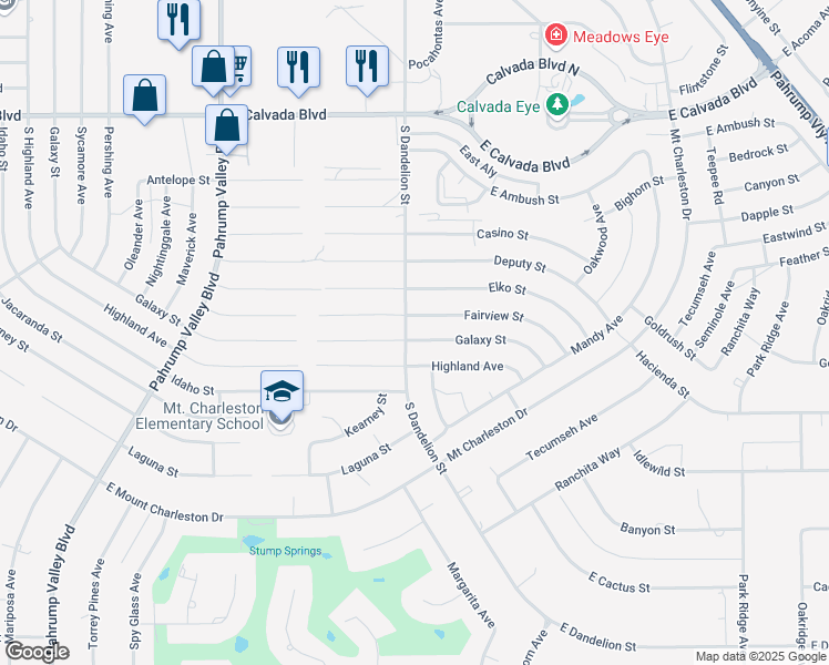 map of restaurants, bars, coffee shops, grocery stores, and more near 1800 Galaxy Street in Pahrump