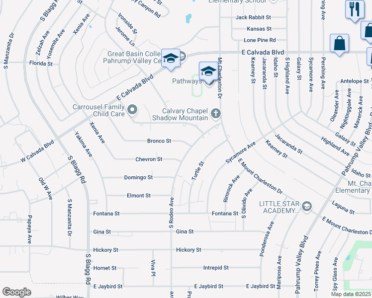 map of restaurants, bars, coffee shops, grocery stores, and more near 440 Chevron Street in Pahrump