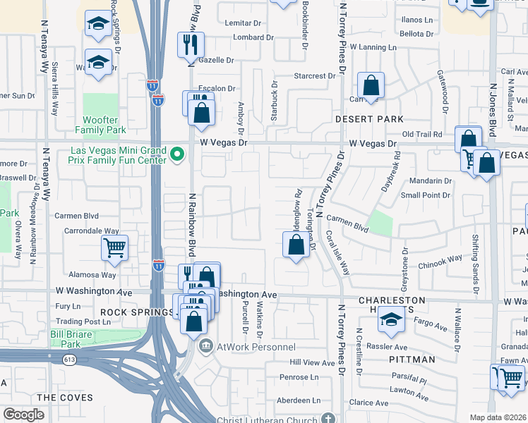 map of restaurants, bars, coffee shops, grocery stores, and more near 6536 Ruby Red Circle in Las Vegas