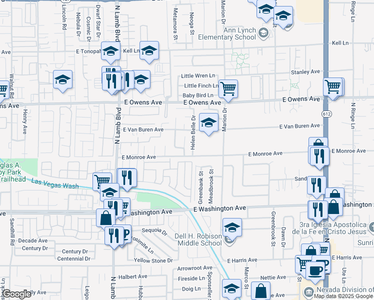 map of restaurants, bars, coffee shops, grocery stores, and more near 1400 Dresden Doll in Las Vegas
