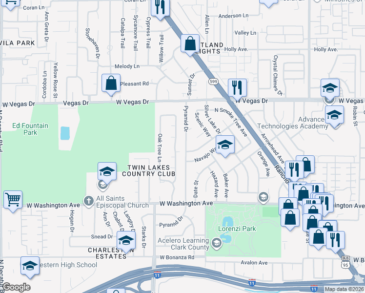 map of restaurants, bars, coffee shops, grocery stores, and more near 3513 Turquoise Road in Las Vegas