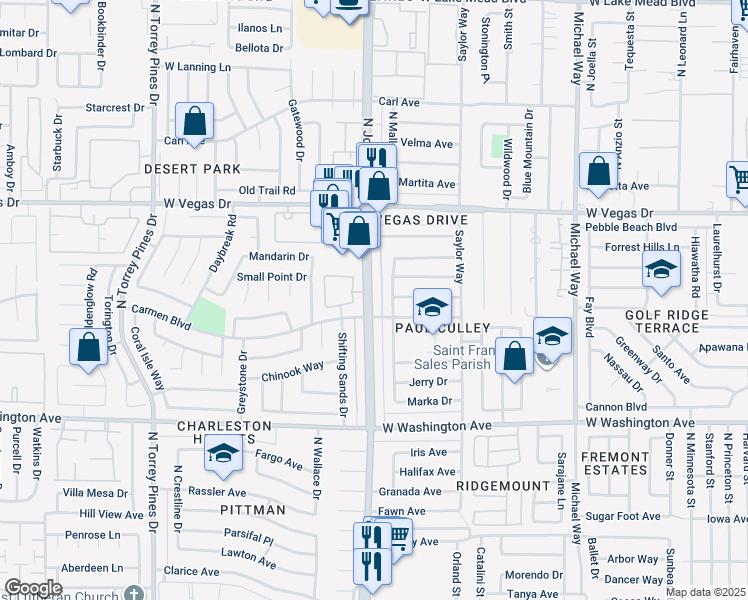 map of restaurants, bars, coffee shops, grocery stores, and more near 6017 Carmen Boulevard in Las Vegas
