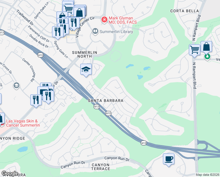 map of restaurants, bars, coffee shops, grocery stores, and more near 9356 Canalino Drive in Las Vegas