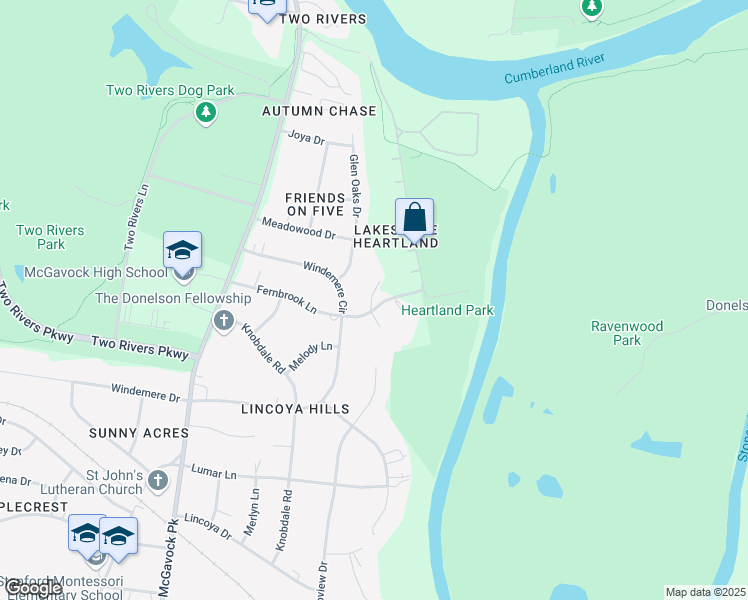 map of restaurants, bars, coffee shops, grocery stores, and more near 3011 Fernbrook Lane in Nashville