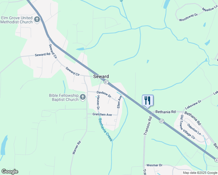 map of restaurants, bars, coffee shops, grocery stores, and more near 4165 Davbow Drive in Pfafftown