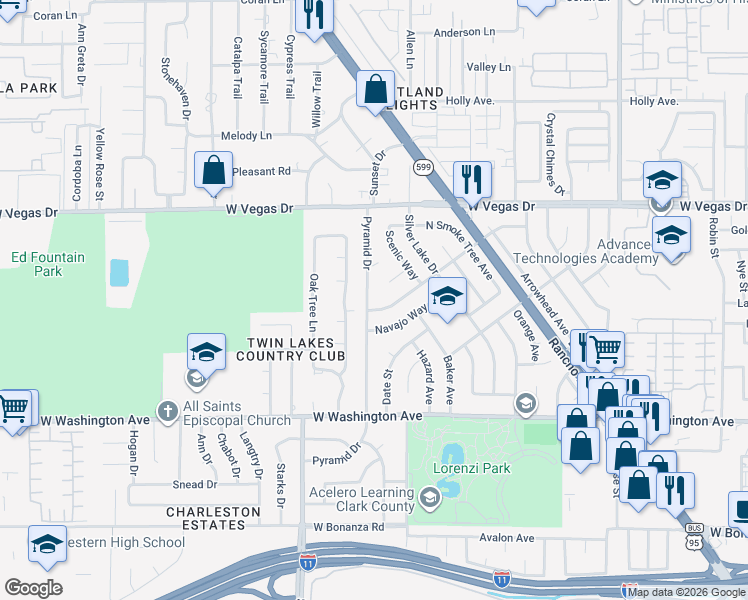 map of restaurants, bars, coffee shops, grocery stores, and more near 3513 Turquoise Road in Las Vegas