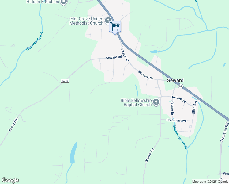map of restaurants, bars, coffee shops, grocery stores, and more near Paramount Road in Pfafftown