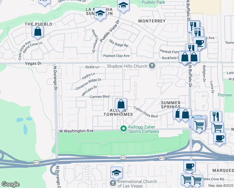 map of restaurants, bars, coffee shops, grocery stores, and more near 8017 Cetus Circle in Las Vegas